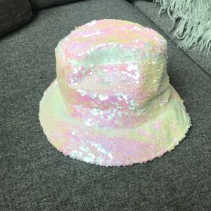 White Aurora Borealis Sequin Bucket Hat